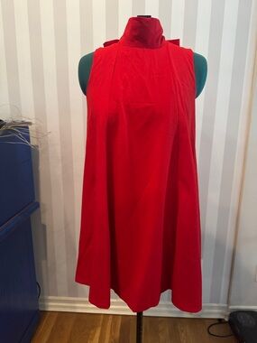 Red Mock Neck A-Line Sleeveless Dress